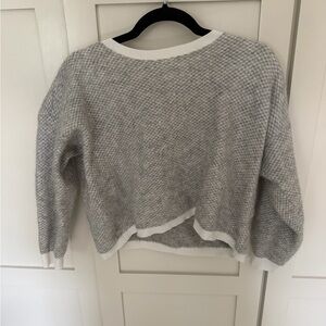 Club Monaco Gray Textured Crewneck Sweater with White Trim